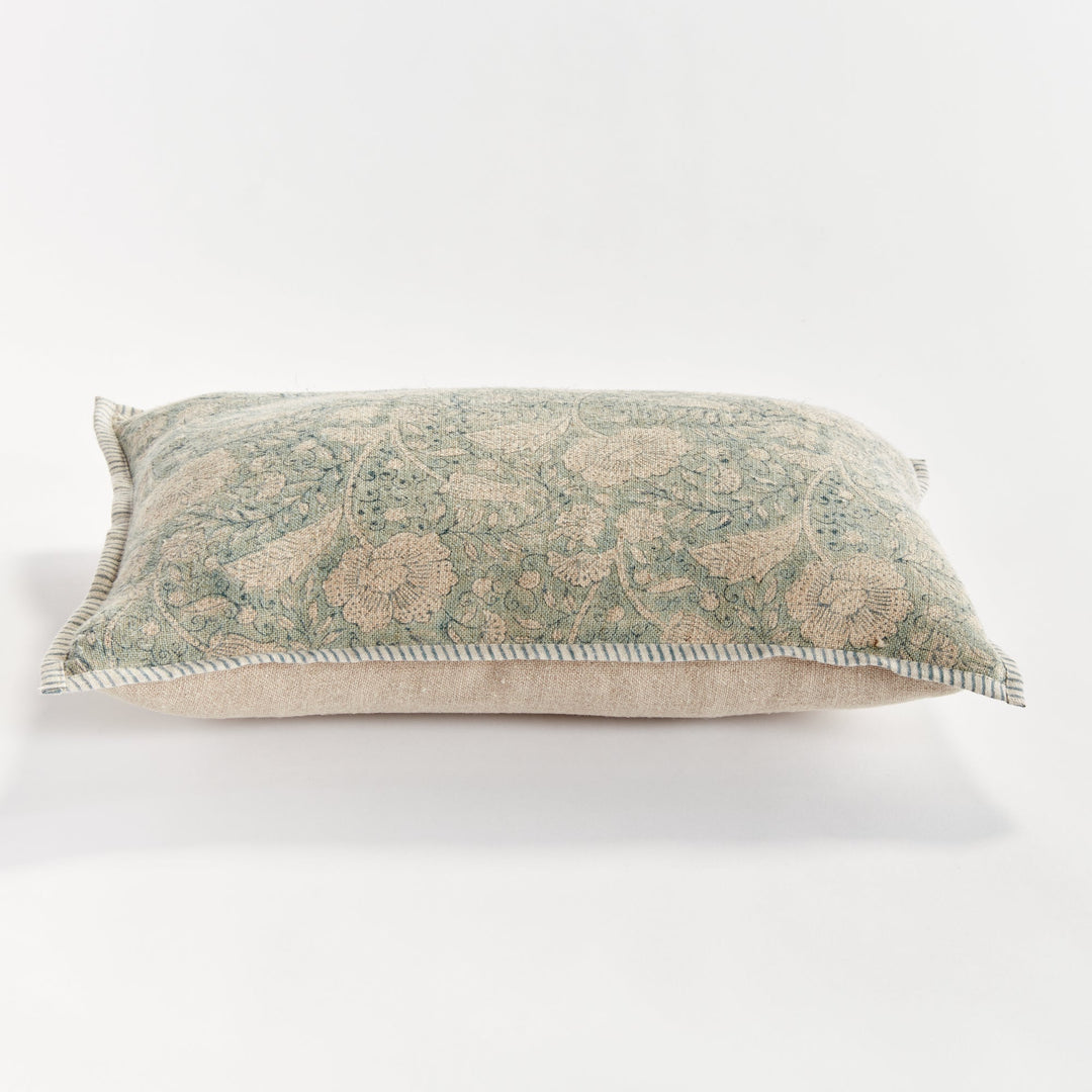 Pascaline European Linen Lumbar Pillow 14" x 20", Blue