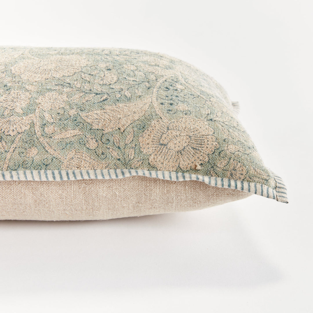 Pascaline European Linen Lumbar Pillow 14" x 20", Blue