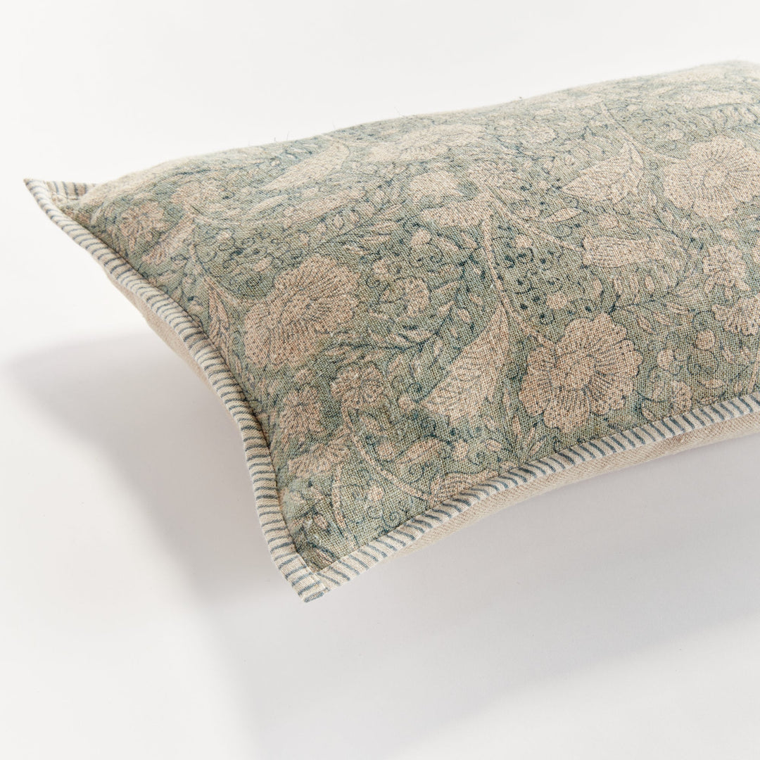 Pascaline European Linen Lumbar Pillow 14" x 20", Blue