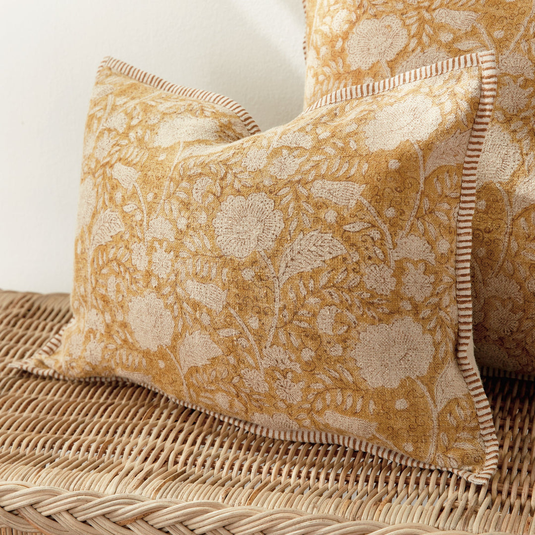 Pascaline European Linen Lumbar Pillow 14" x 20", Ochre