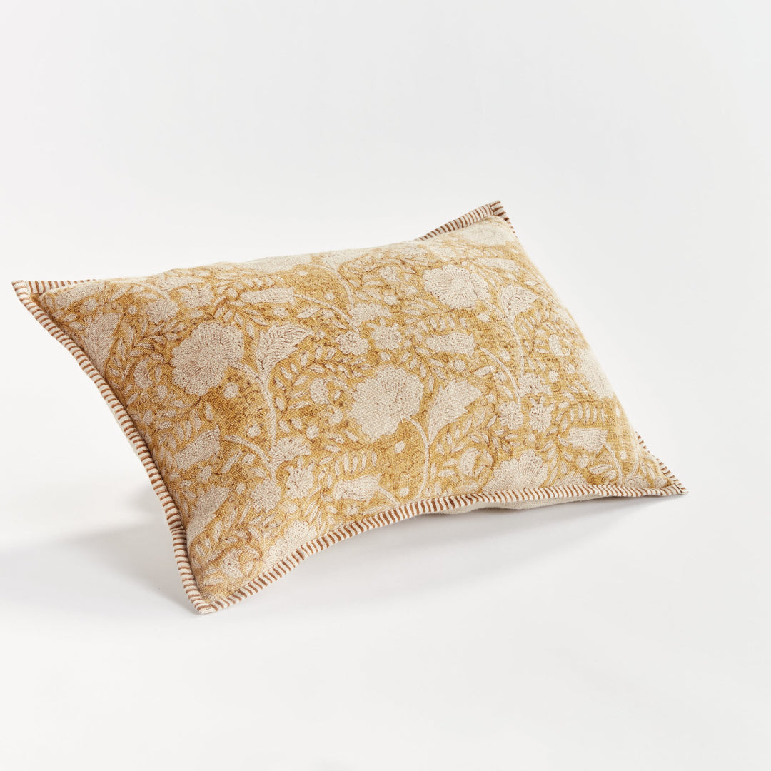 Pascaline European Linen Lumbar Pillow 14" x 20", Ochre