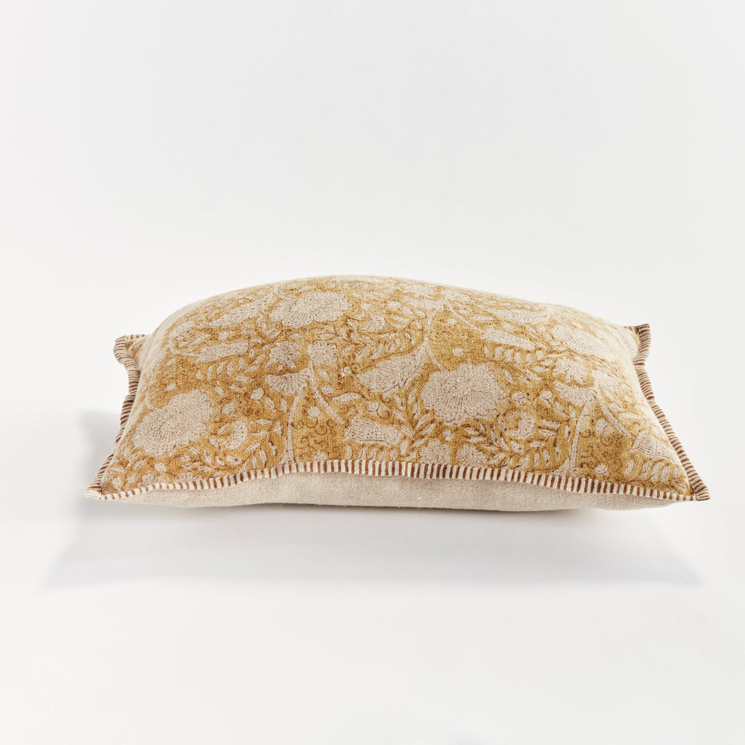 Pascaline European Linen Lumbar Pillow 14" x 20", Ochre