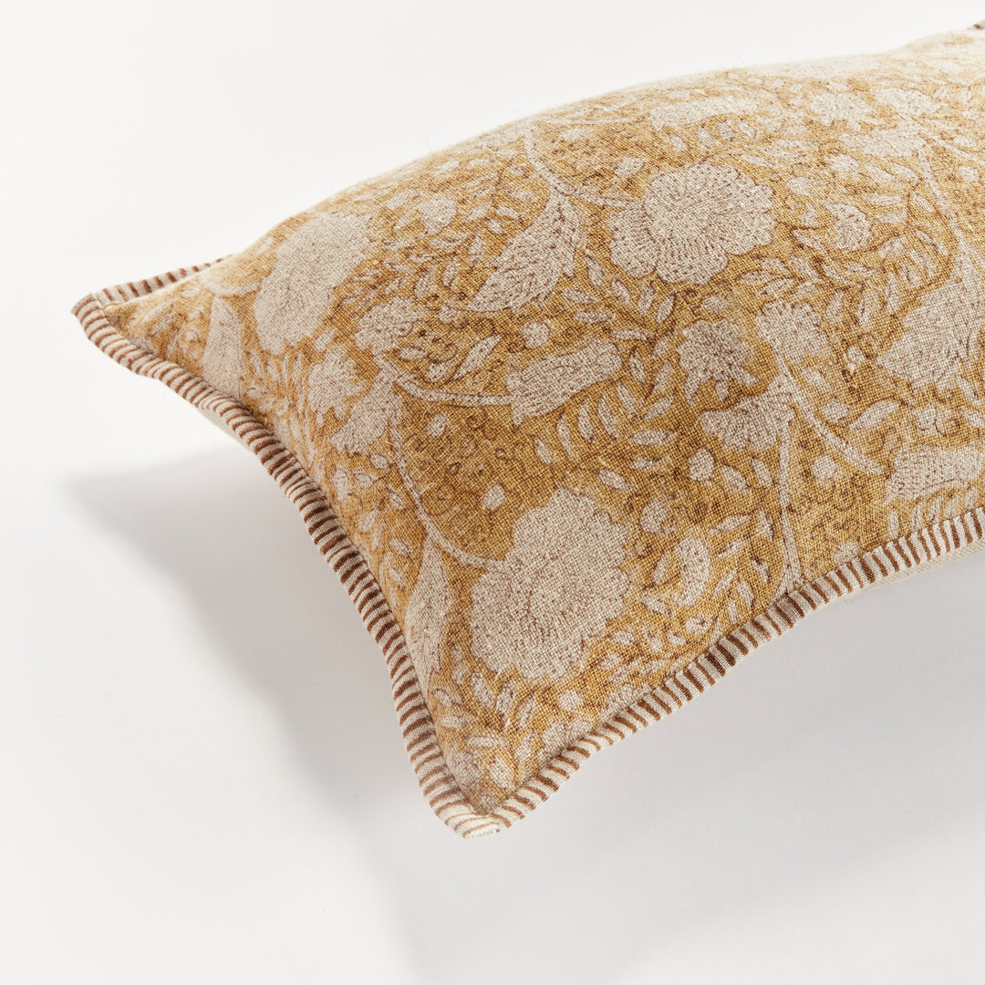 Pascaline European Linen Lumbar Pillow 14" x 20", Ochre
