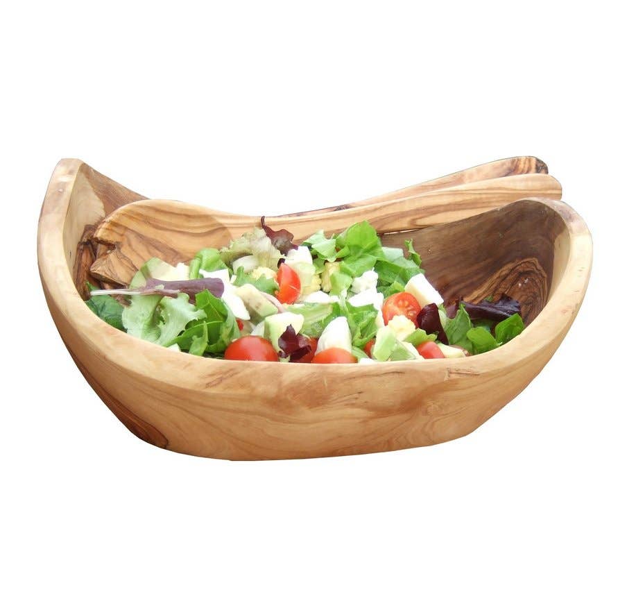 Milano Olive Wood Natural Bowl and Salad Servers Set