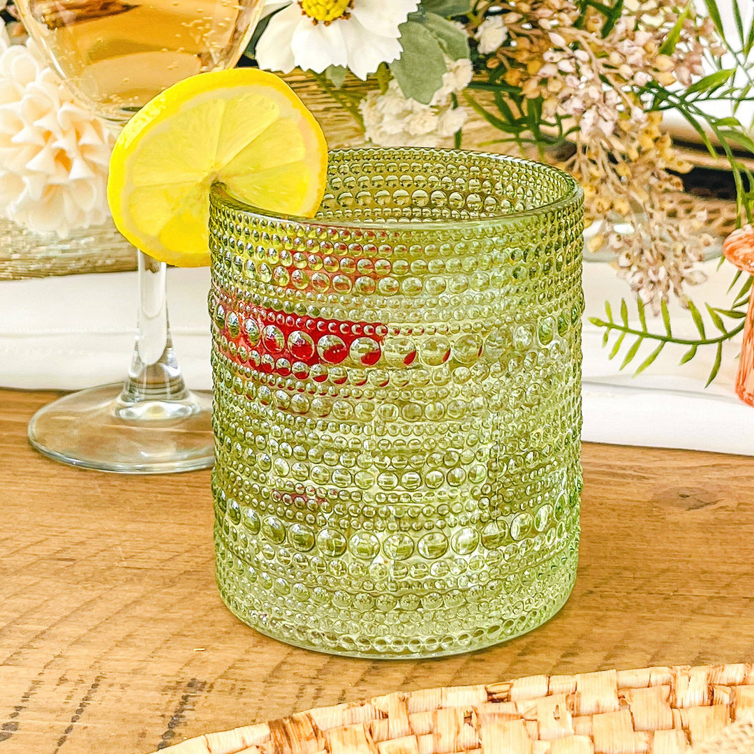 Jaseda Beaded Sage Green Drinking Glasses 10oz (Set of 6)