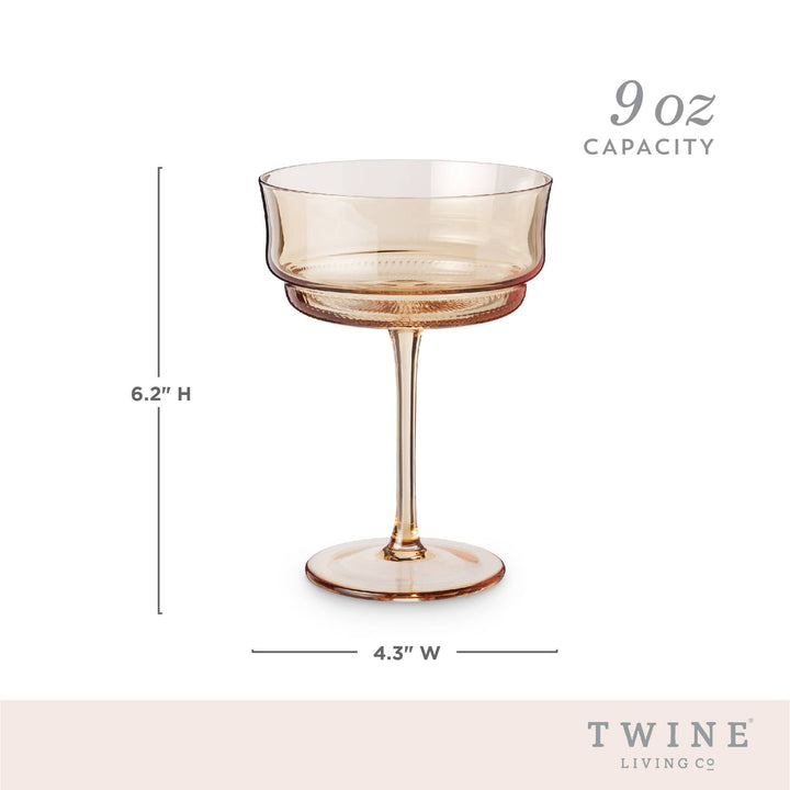 Cassie Tulip Amber-Tinted Glass Stemmed Cocktail Coupes - Set of 2