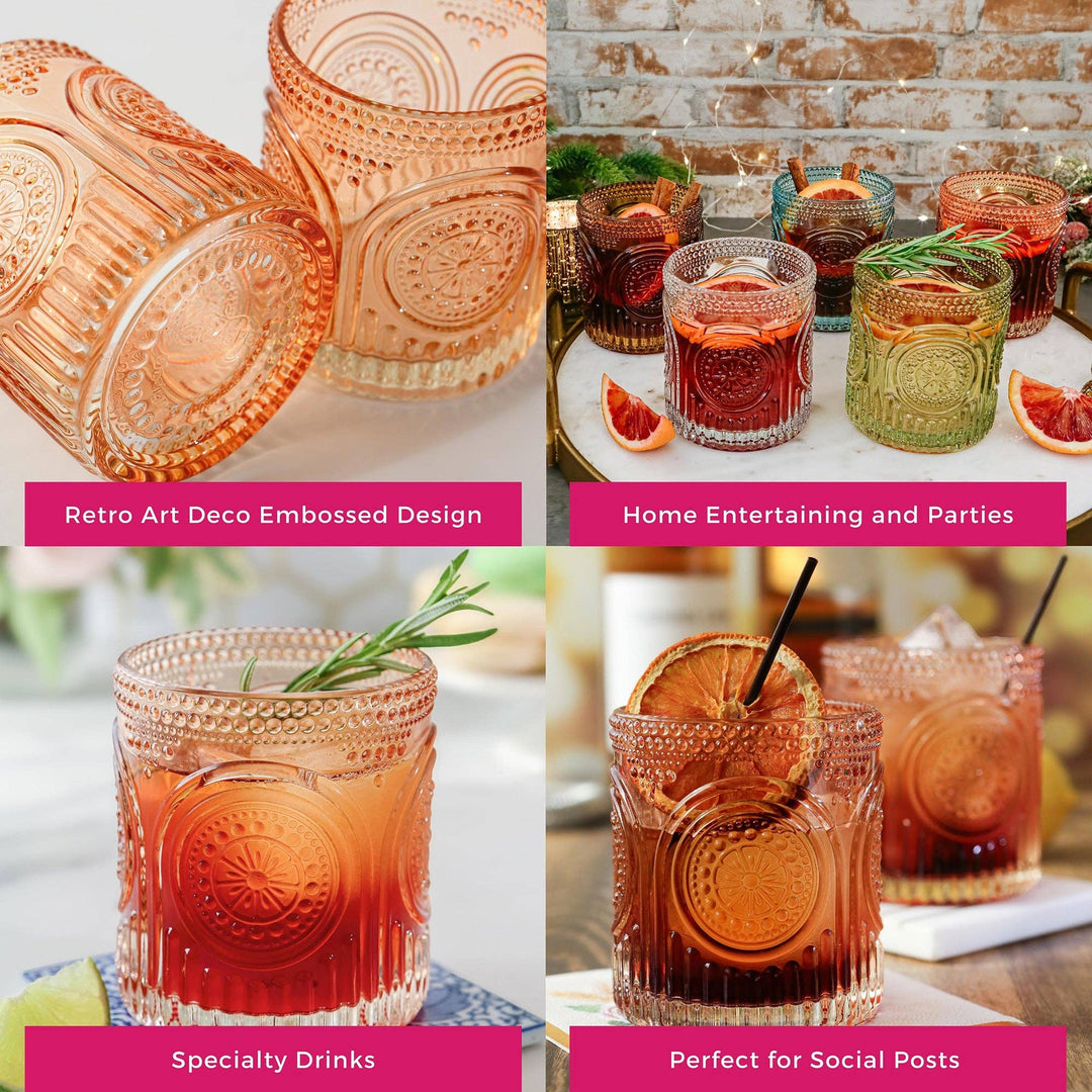 Tara Retro Arch Floral Rose Gold Glassware 10oz (Set of 6)