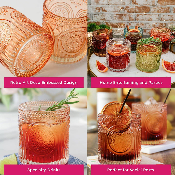 Tara Retro Arch Floral Rose Gold Glassware 10oz (Set of 6)