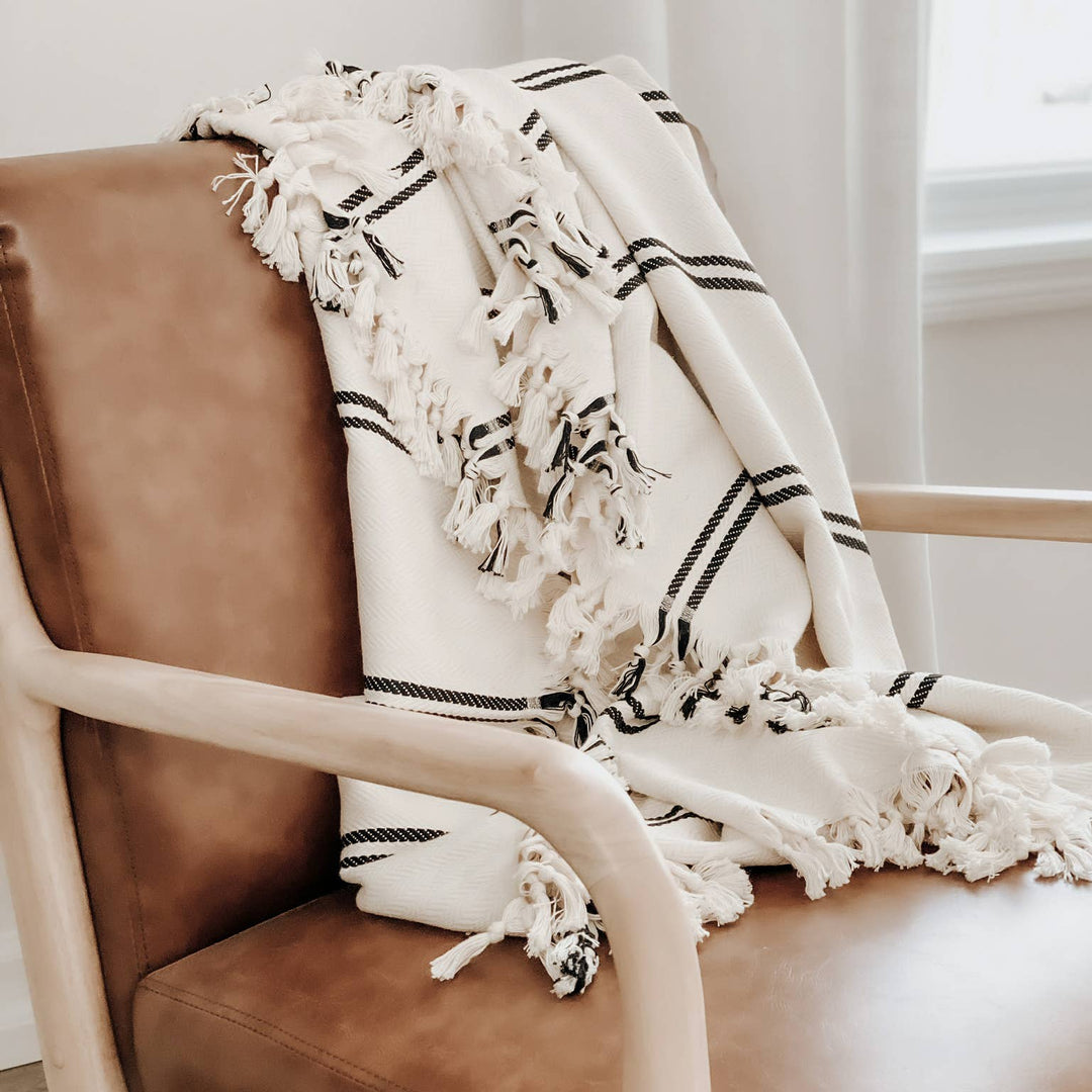 Josephine Black and Cream Turkish Throw Blanket