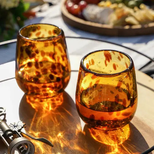 Tortuga Recycled Glass Stemless Wine Glasses - Set of 2