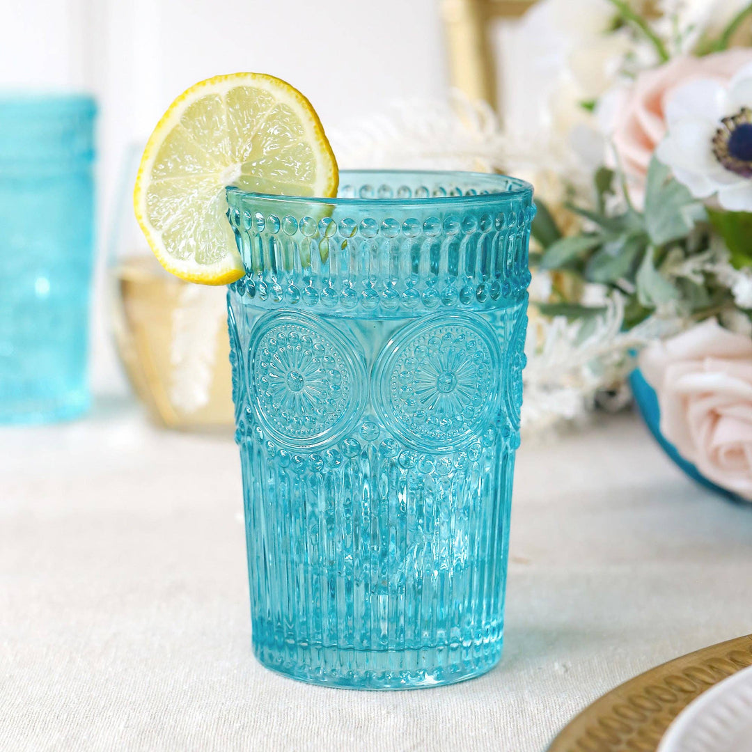 Talia Vintage Textured Aqua Blue Glassware 13oz. (Set of 6)