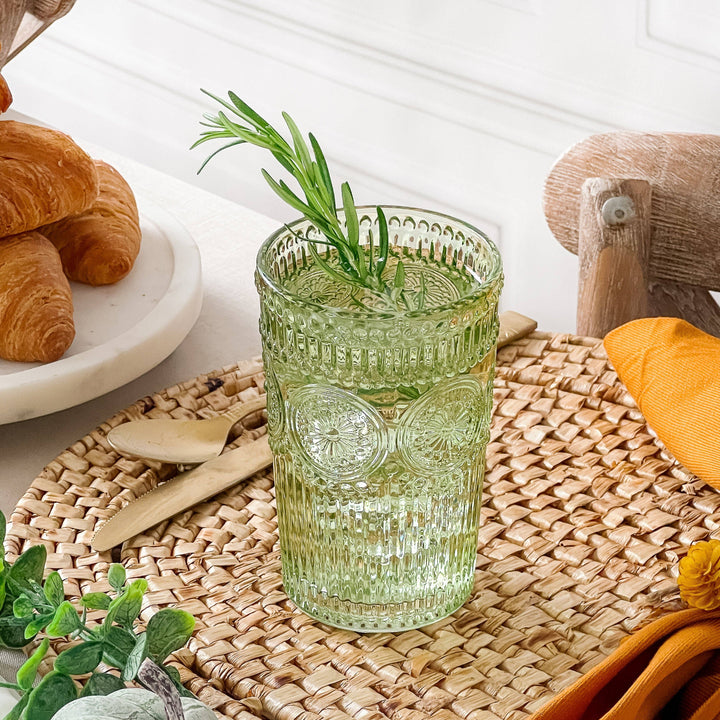 Jade Vintage Textured Sage Green Glassware 13oz (Set of 6)
