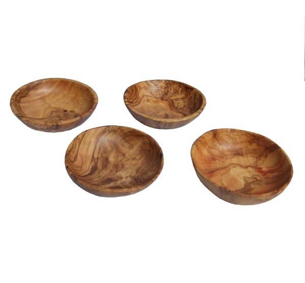 Satero Olive Wood Round Dipping Bowl, 4 Piece Set