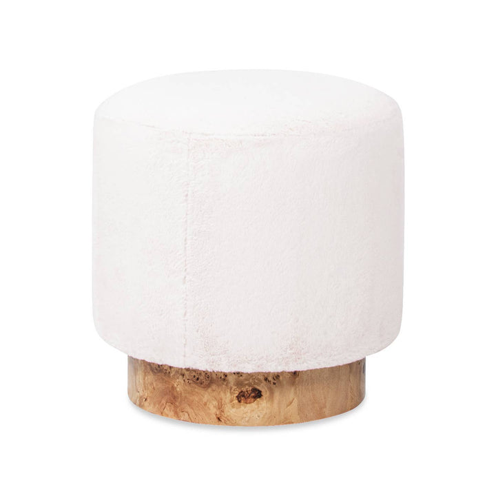 Otero Round Fur Upholstered & Burl Ottoman 16.5"