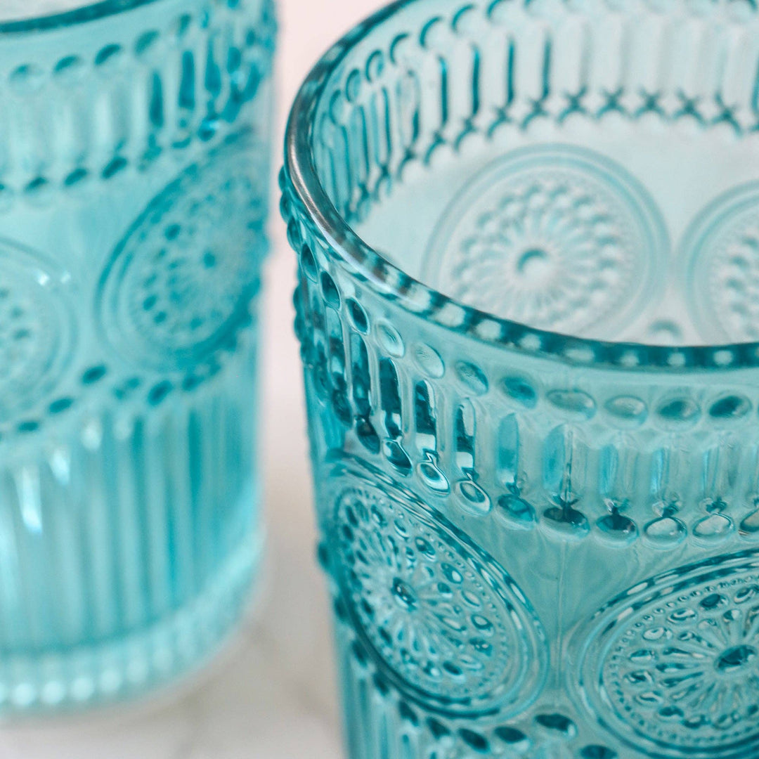 Talia Vintage Textured Aqua Blue Glassware 13oz. (Set of 6)
