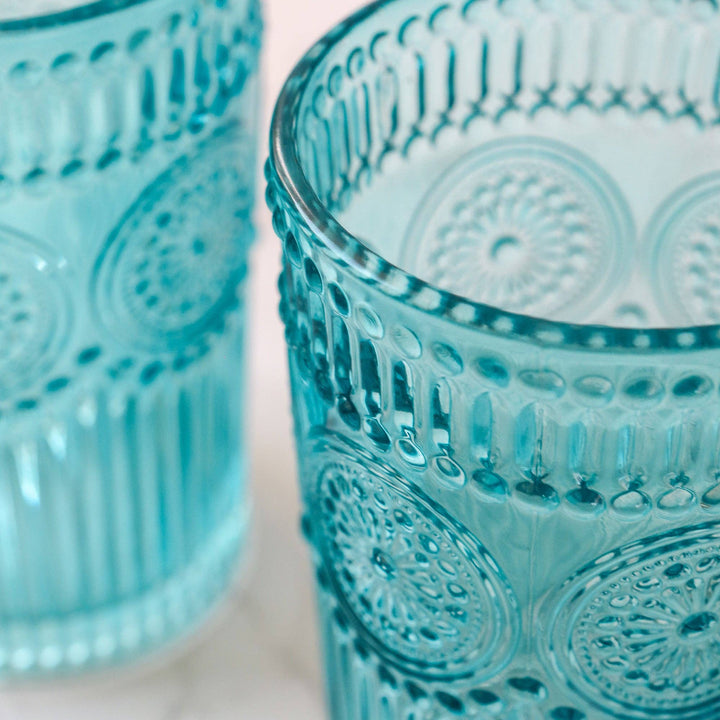 Talia Vintage Textured Aqua Blue Glassware 13oz. (Set of 6)