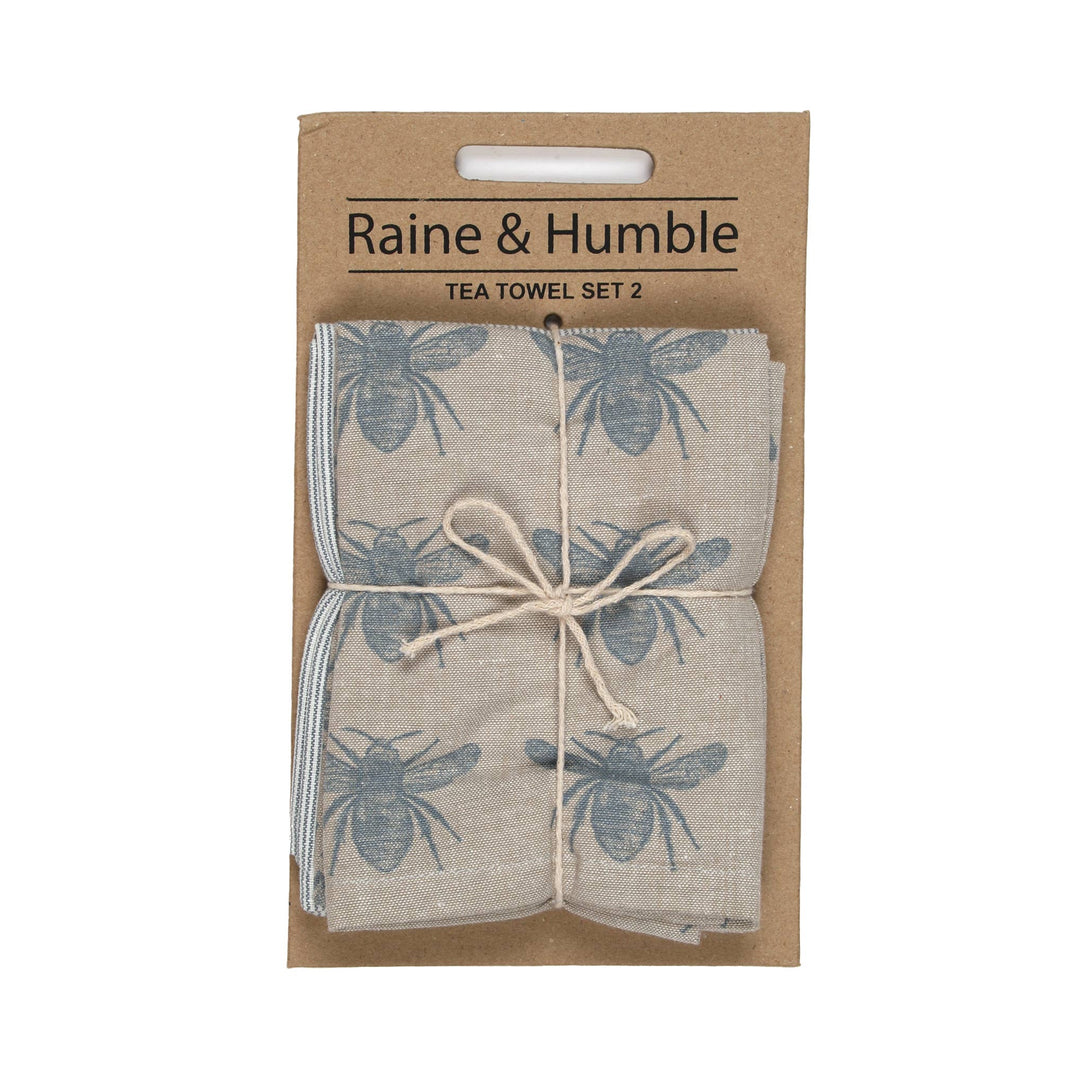 Bumble Bee Tea Towel in Blue Haze, Set of 2