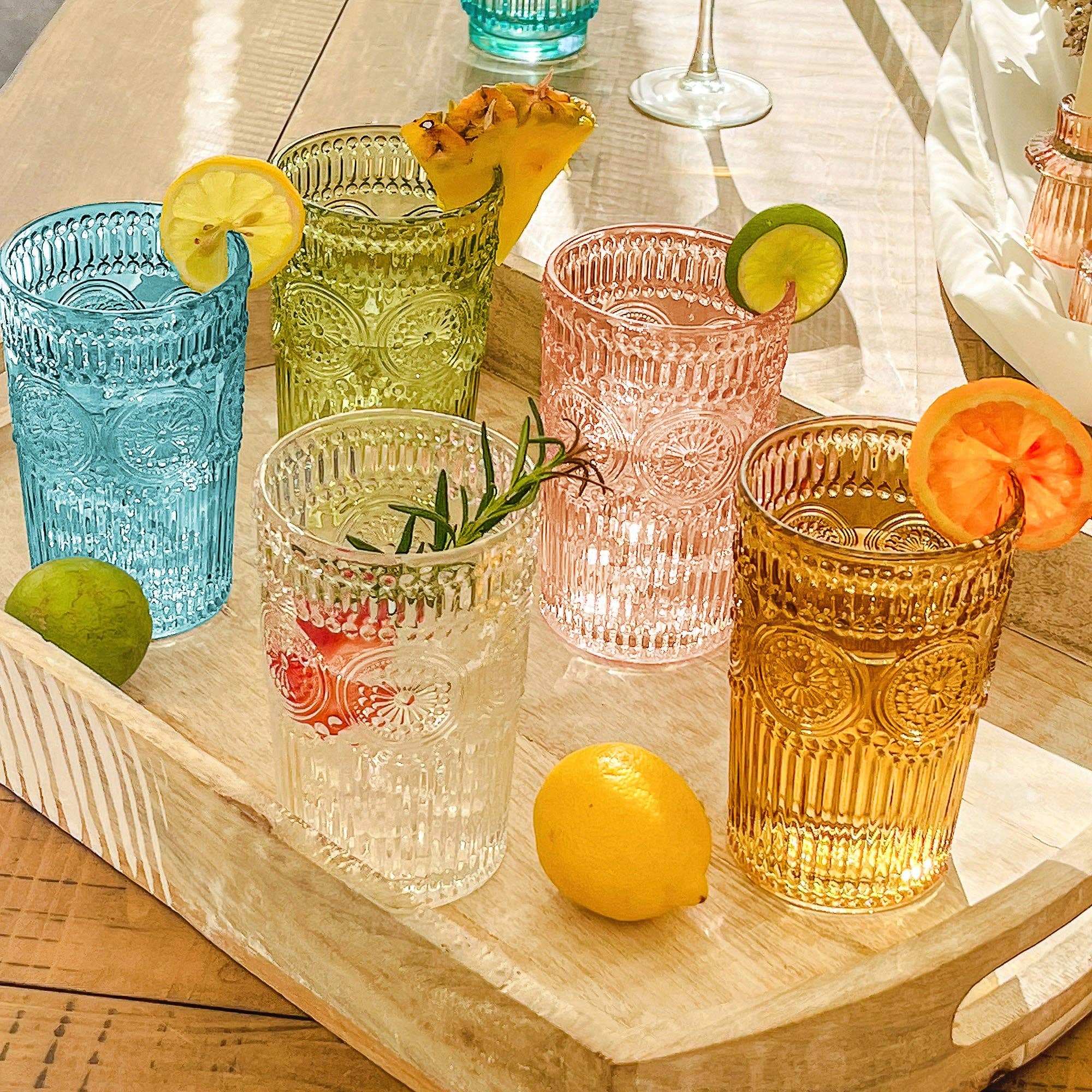 Jacqueline Vintage Textured Rose Gold Glassware 13oz (Set of 6