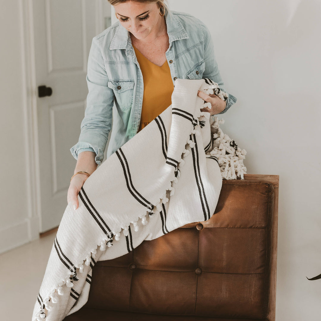 Josephine Black and Cream Turkish Throw Blanket