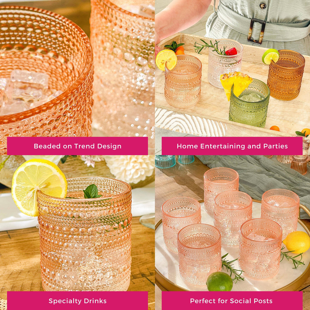 Carly Beaded Rose Gold Drinking Glasses 10oz (Set of 6)