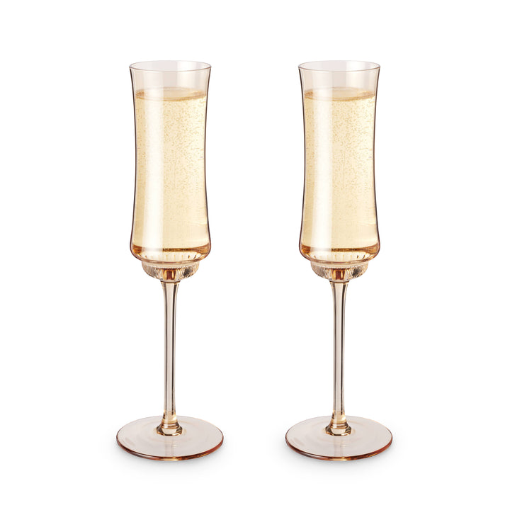 Cassidy Tulip Amber-Tinted Stemmed Champagne Flutes, Set of 2