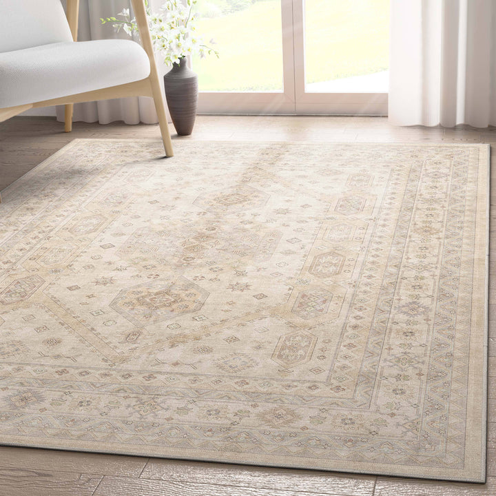 Nicosia Vintage Medallion Beige Flat-Weave Rug