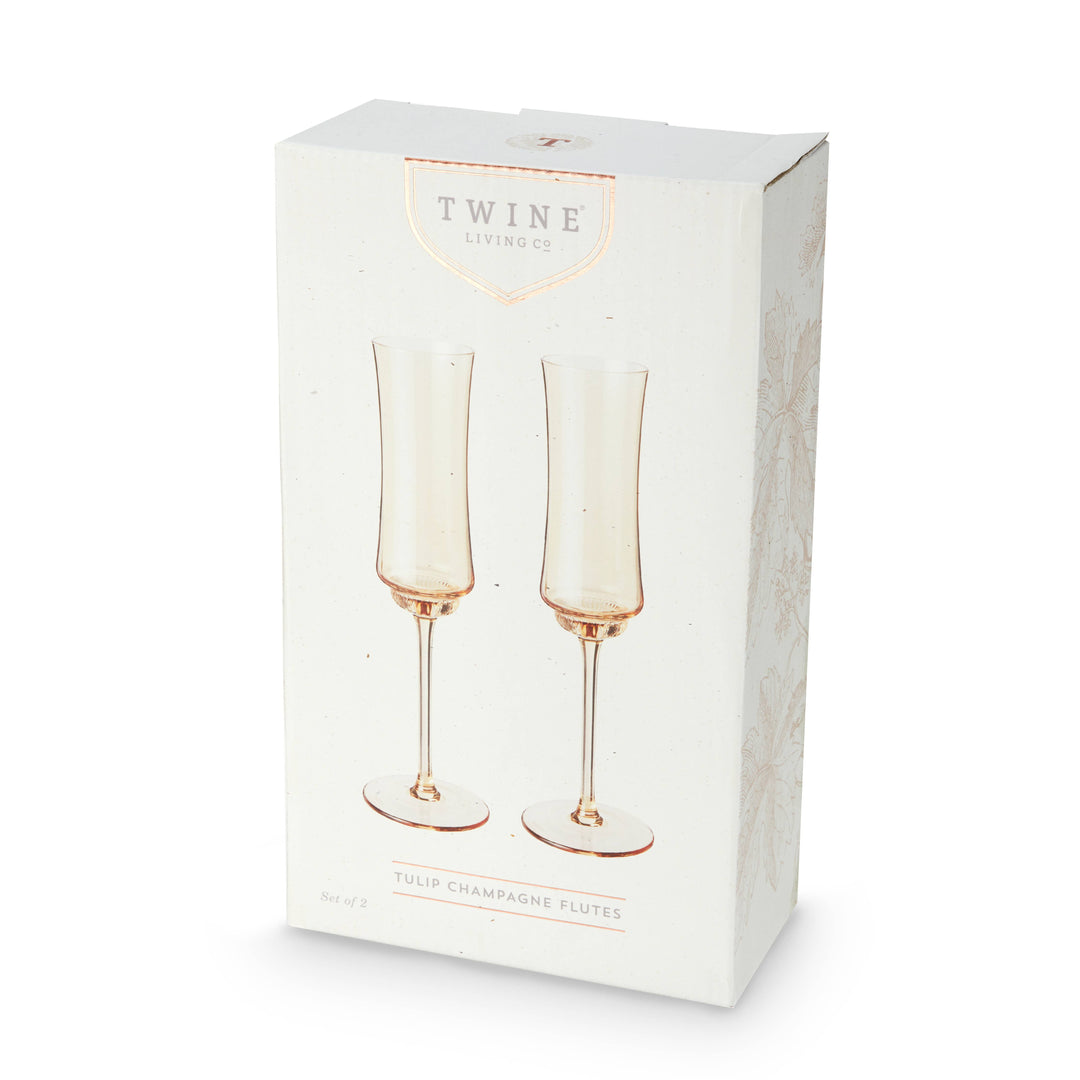 Cassidy Tulip Amber-Tinted Stemmed Champagne Flutes, Set of 2