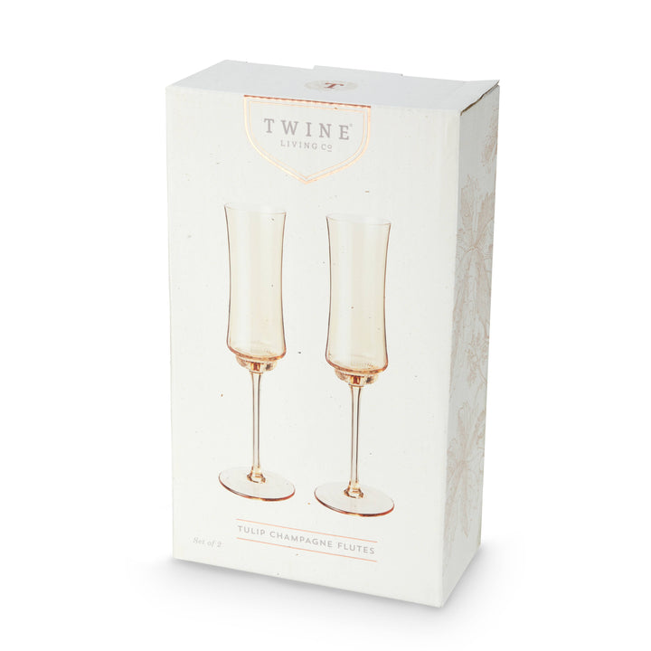 Cassidy Tulip Amber-Tinted Stemmed Champagne Flutes, Set of 2