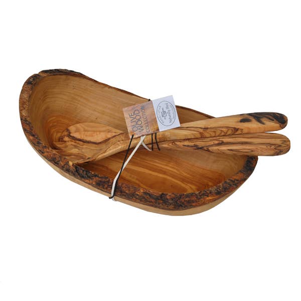 Milano Olive Wood Natural Bowl and Salad Servers Set