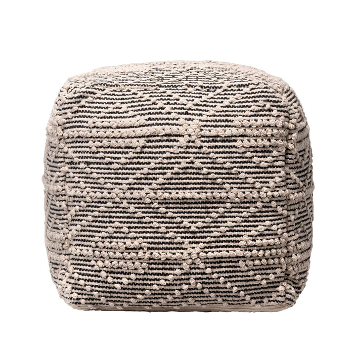 Genoa Cotton Textured Trellis Natural Cream and Black Ottoman Pouf