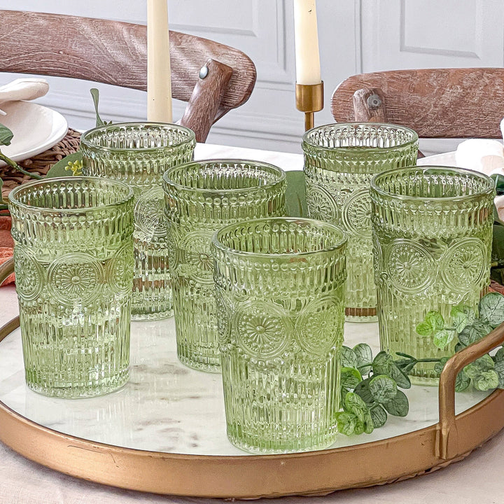 Jade Vintage Textured Sage Green Glassware 13oz (Set of 6)