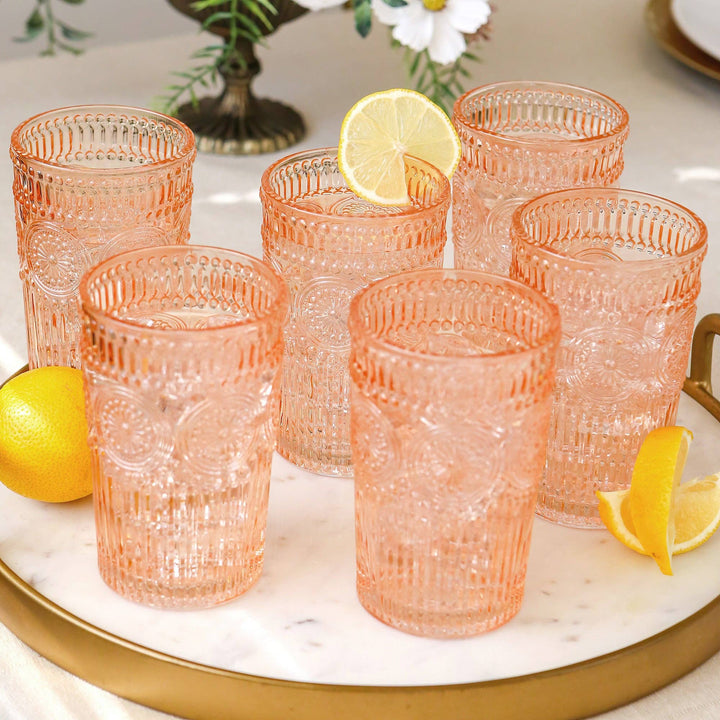 Jacqueline Vintage Textured Rose Gold Drinkware 13oz (Set of 6)